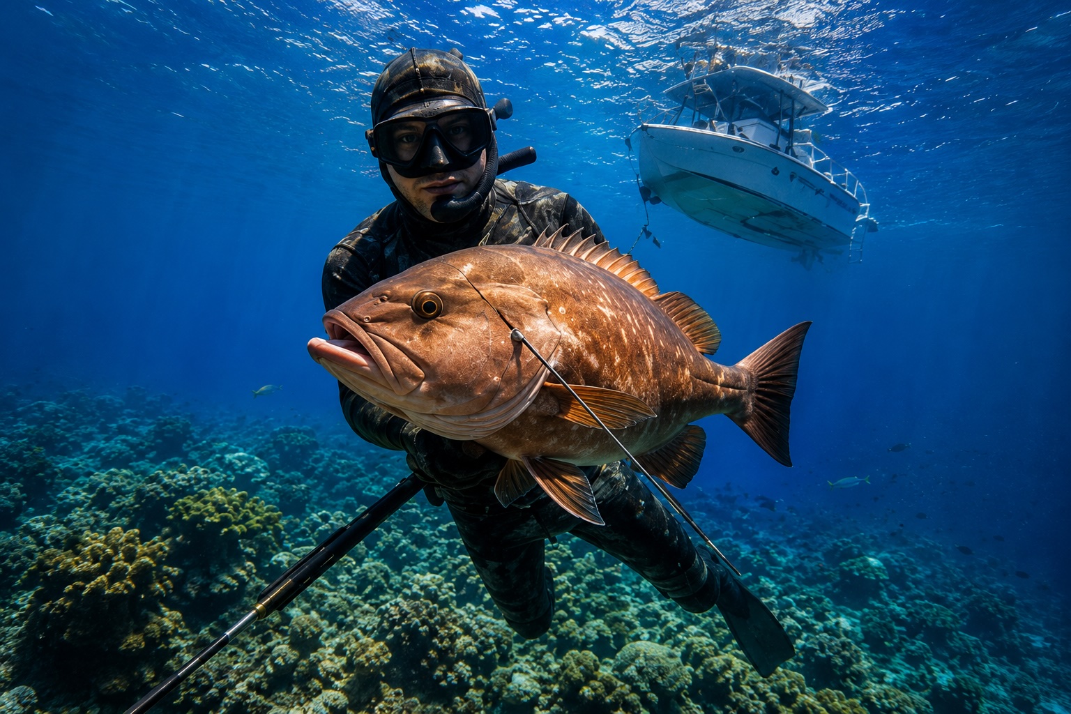 Spearfisher with grouper in Key West